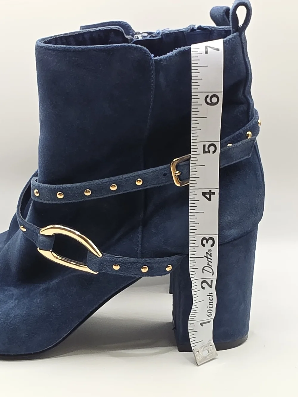 White House Black Market Makayla Blue Suede Studded Strap Booties Size 7.5M